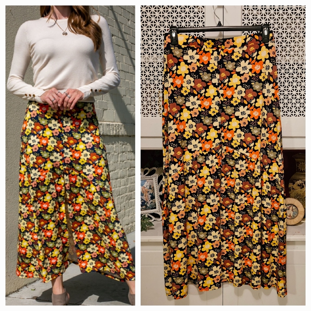 NWT Vintage Inspired Floral Maxi Split Front Skirt